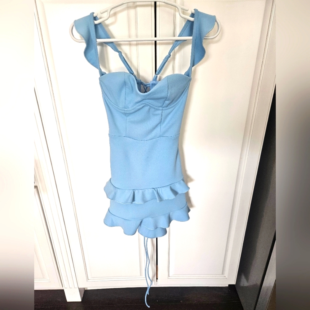 Light Blue Ruffled Mini Dress From Lucy In The Sky